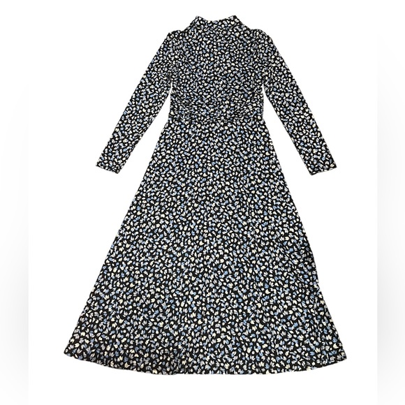 Hobbs London Nadina navy/white long sleeve petal print midi jersey dress - Picture 5 of 13